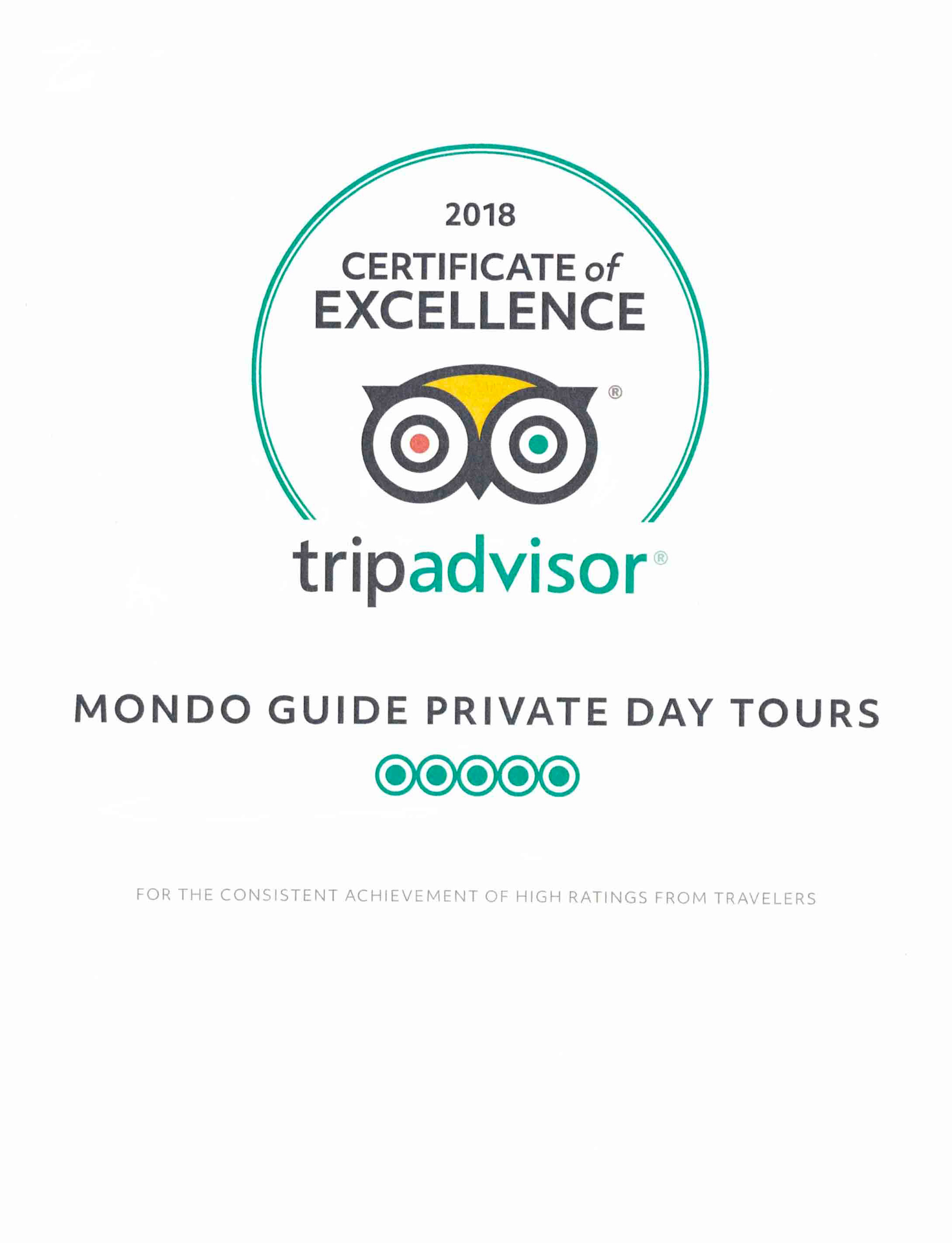 Certificato Tripadvisor 2018