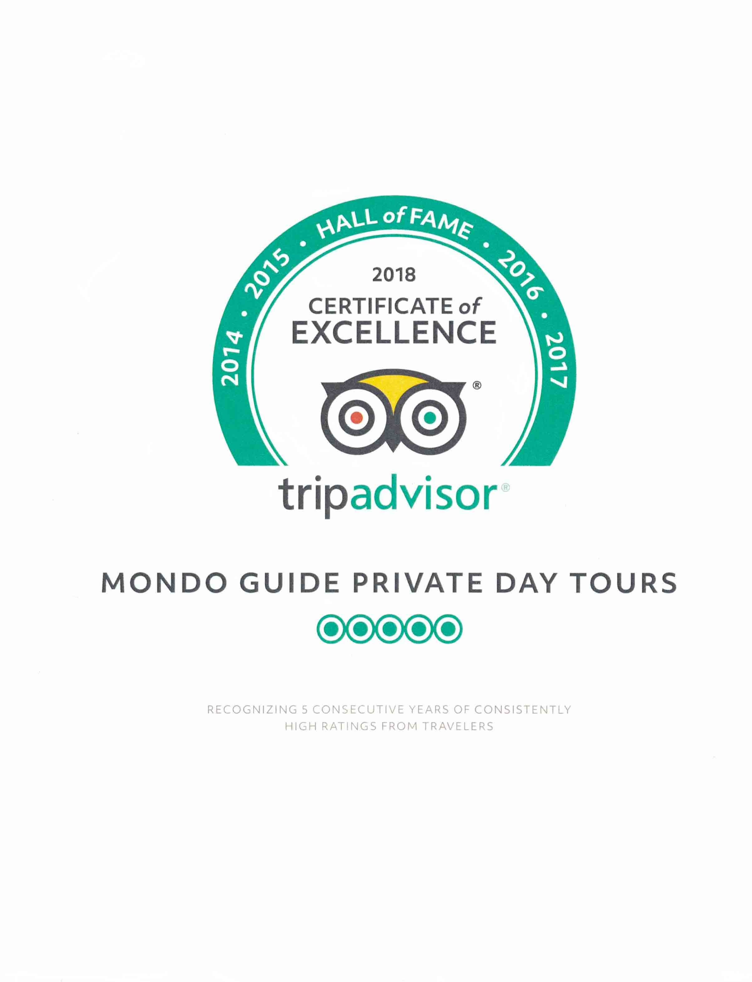 Certificato Tripadvisor 2018